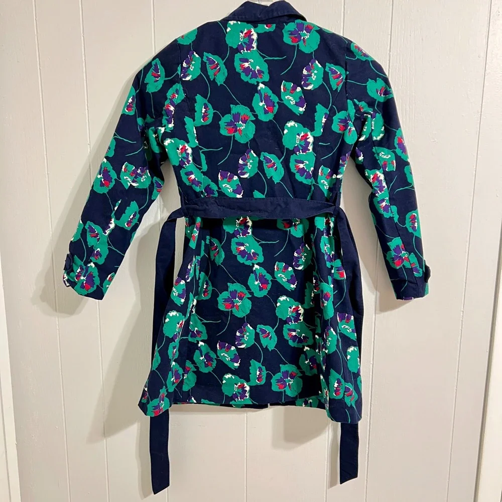 ModCloth Retro‎ Delightful Directions Poppy Floral Trench Coat Button Up Belt M